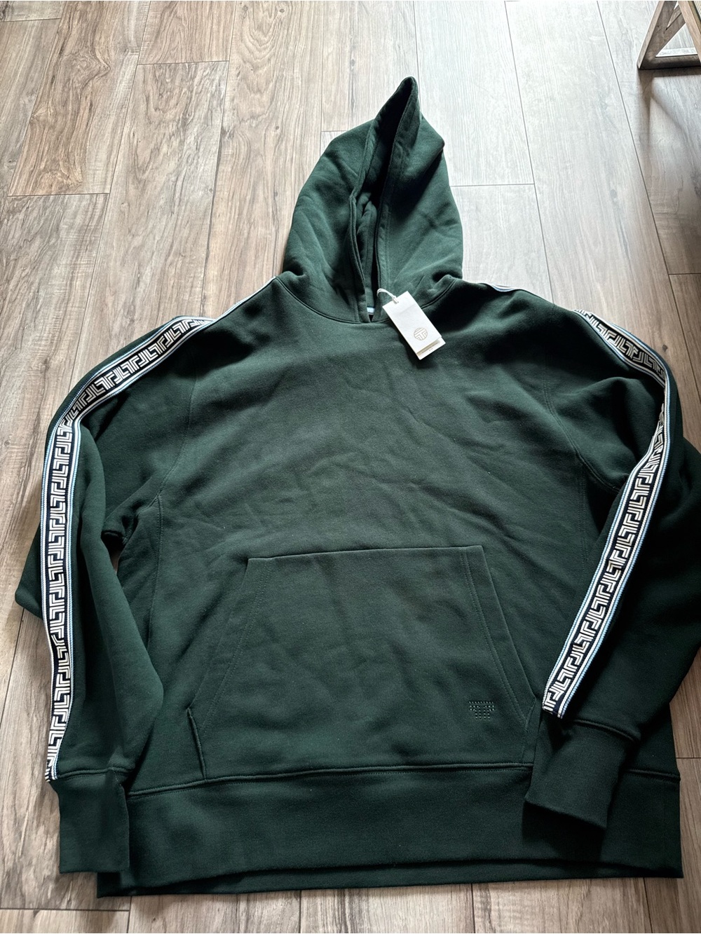 NWT Tory Sport Hoodie Size L French Terry Geo-r-Hoodie Conifer Green